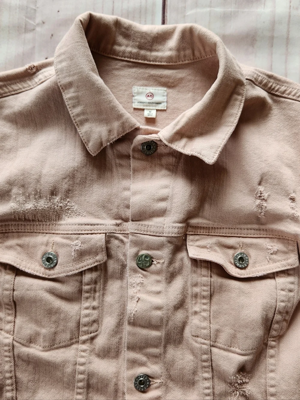 AG Adriano Goldschmied "Nancy" Denim Trucker Jacket Dusty Pink | Women's Size M - Picture 4 of 10